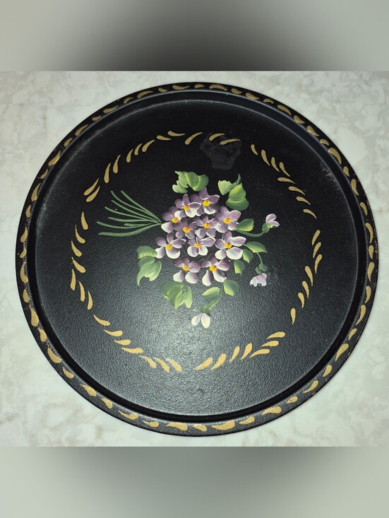 Nashco Products Toleware Other - Vintage mid-century hand-painted toleware round metal serving tray, NASHCO